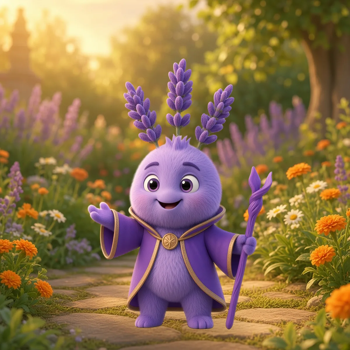 Zauberer Lavendula, gezeichnet als Kräuterlinge-Figur